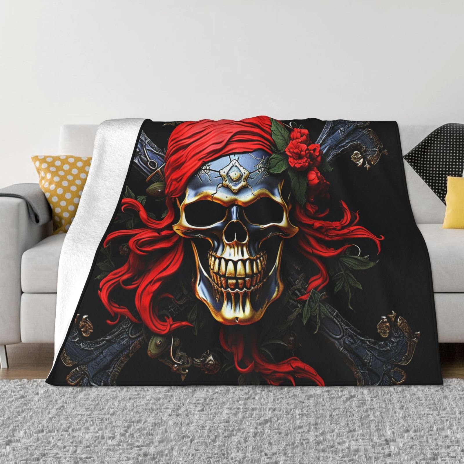 FodPand Pirate Skull Fleece Blanket 50"x40" Lightweight Warm Throw Blanket for Bed Couch Cozy Air Conditioning Quilt All Seasons Decorative Fuzzy Blankets Gifts for Women Men