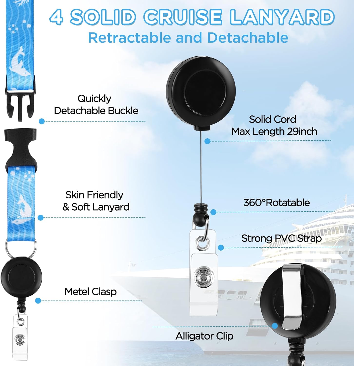 Cruise Ship Essentials Kits, Cruise Must Haves Kits Including Non-Surge Power Strip, Lanyards for Cruise Ship Cards, Luggage Tags, Waterproof Phone Pounch and Clips for All Cruise Lines