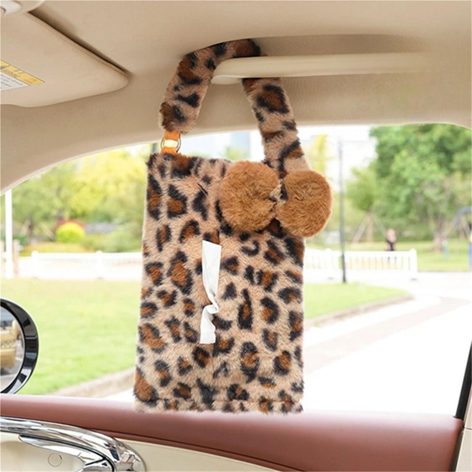 Papierowe pudełko samochodowe z wzorem panterki, pluszowa torba do przechowywania na siedzeniu, Fashion Goddess Car Home Dual-Use-Organizer (Color2)
