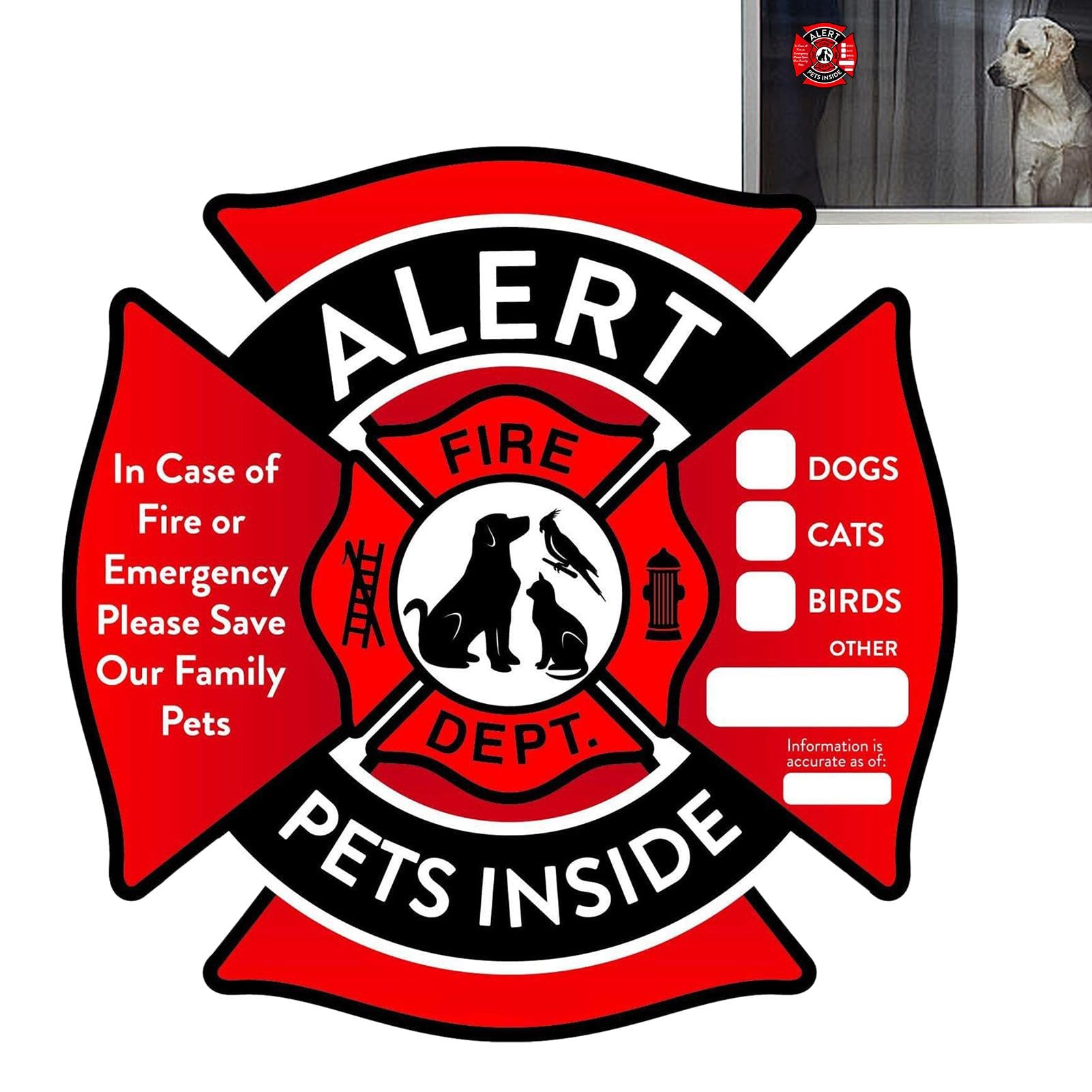 Adesivi Di Emergenza Per Salvataggio Animali Domestici - Set Da 2, 90x90 Mm. Scritta 'Please Save Us' Per Vigili Del Fuoco. Made In Germany, Resistenti UV.