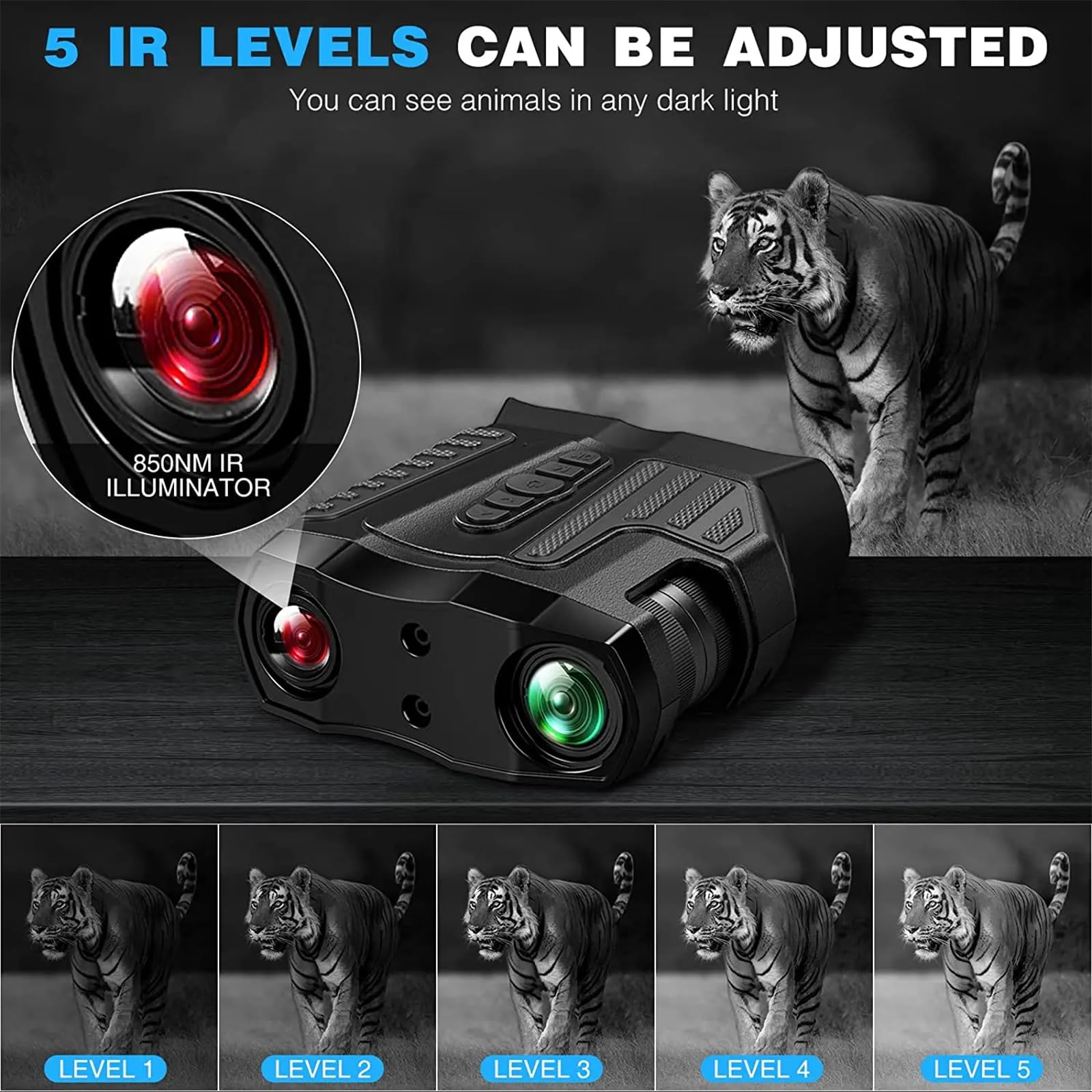 HMWOKPOT Night Vision Goggles 4K Binoculars Infrared Scope 4000mAh 80X Magnification (Optical 10X & Digital 8X) with 32GB SD Card, NVG Visual Distance 300M