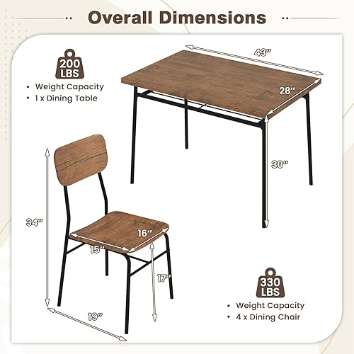 Miniatura 7 de GOFLAME Juego de mesa de comedor de 5 piezas para 4, mesa de cocina rectangular de madera y sillas con marco de metal, estante de almacenamiento,