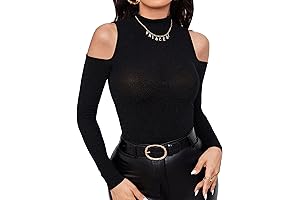 Women's Sexy Cut Out Long Sleeve Glittler Cold Shoulder Turtleneck