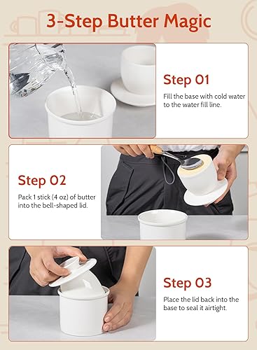 Miniatura 6 de Sweese Mantequillera francesa con tapa  Mantequilla para encimera con línea de agua para mantequilla untable  No más mantequilla dura  Azul marino