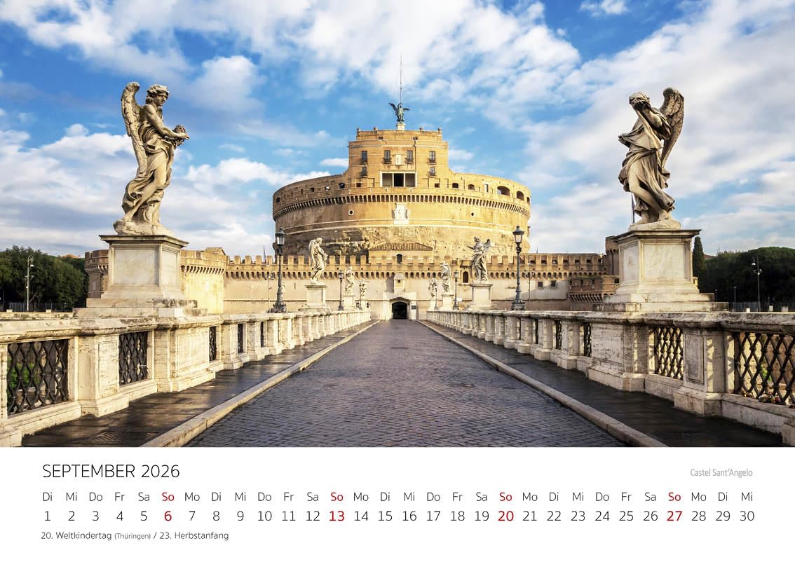 Reisezauber Calendrier 2026 Italie A3 - Vacances à Rome, Mer Méditerranée - Format Paysage