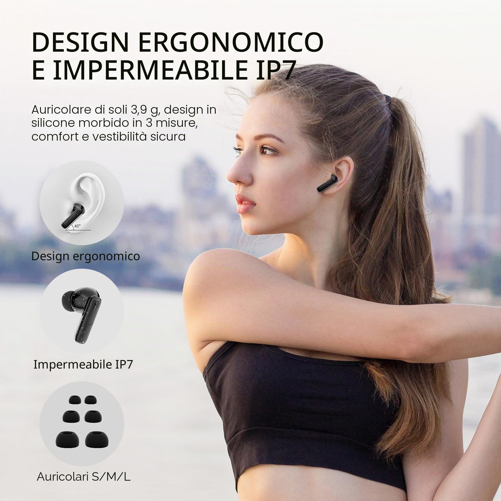 Cuffie Bluetooth, 2024 Auricolari Bluetooth 5.3 con Driver Dinamico 14.2mm Stereo, 4 ENC Mics Cancellazione Rumore Cuffie Wireless in Ear, 40 Ore Cuffiette, USB-C Cuffie Senza Fili, IP7 Impermeabile