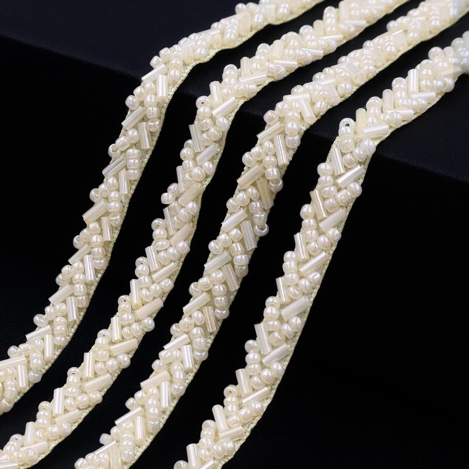 Bijou Joon 2 Yards White Beige Lace Trim Beaded Trim Lace Ribbon Encaje