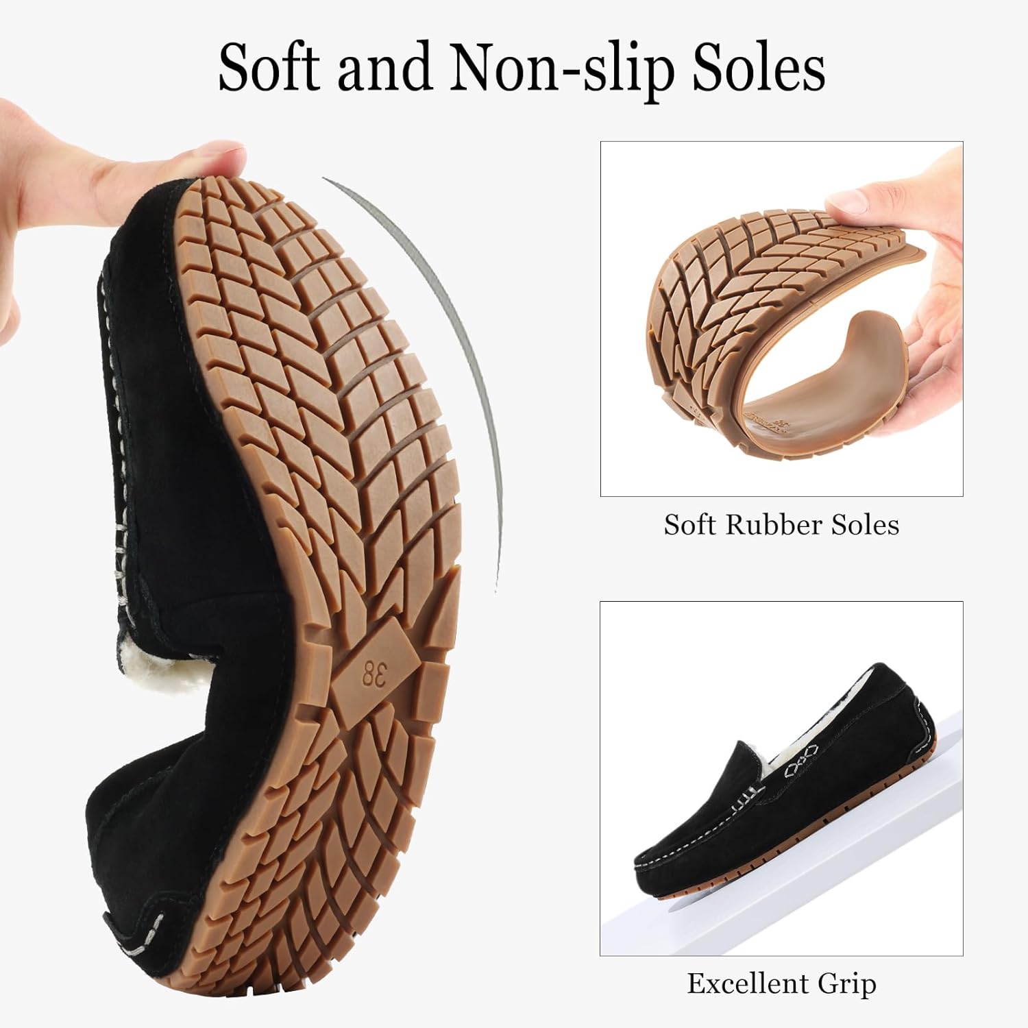 KIDMI Women's Genuine Suede Moccasin Slippers Fluffy Cozy House Shoes with Soft Sole Indoor/Outdoor - Image 5