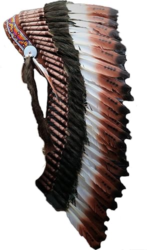 Vista 4 de Tocado inspirado en los nativos americanos, hecho a mano con plumas y cuentas genuinas