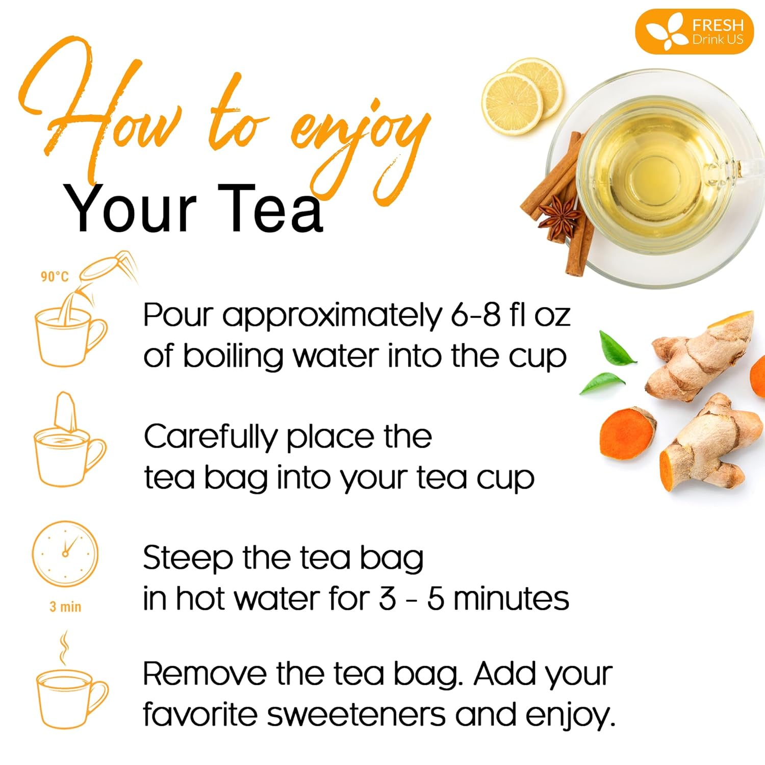 FreshDrinkUS, Premium 40 Turmeric Cinnamon Tea Bags, 100% Natural, Blend of Turmeric, and Cinnamon. Made with Natural Material Tea Bags. No Sugar. No Caffeine. Vegan. - Image 9