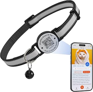 Breakaway Cat Collar with Safety Bell & Reflective Strips | QR Code ID Tag & Name Plate | Adjustable for Kittens Black