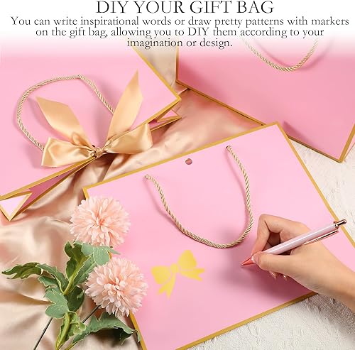 Miniatura 4 de Silkfly 12 bolsas de regalo de agradecimiento con asa de 12 x 10 x 4 pulgadas, bolsa de regalo de bienvenida con cinta de lazo para San Valentín,