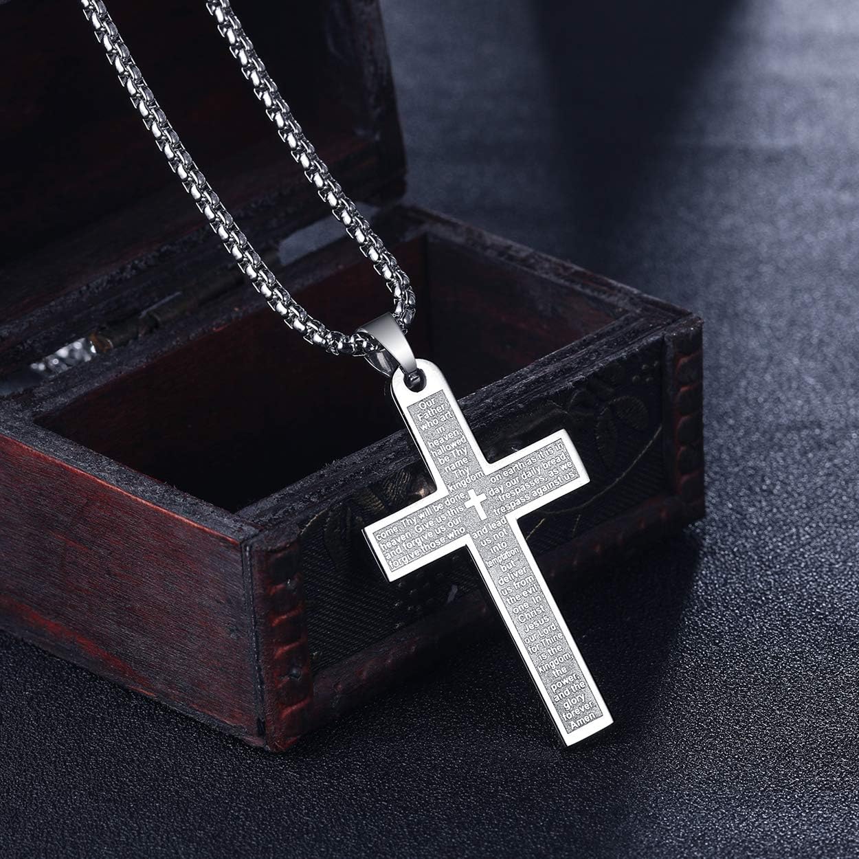 Rehoboth Men's Nail Lord's Prayer Cross Pendant Necklace for Men Women Stainless Steel Chain 24" - Image 2