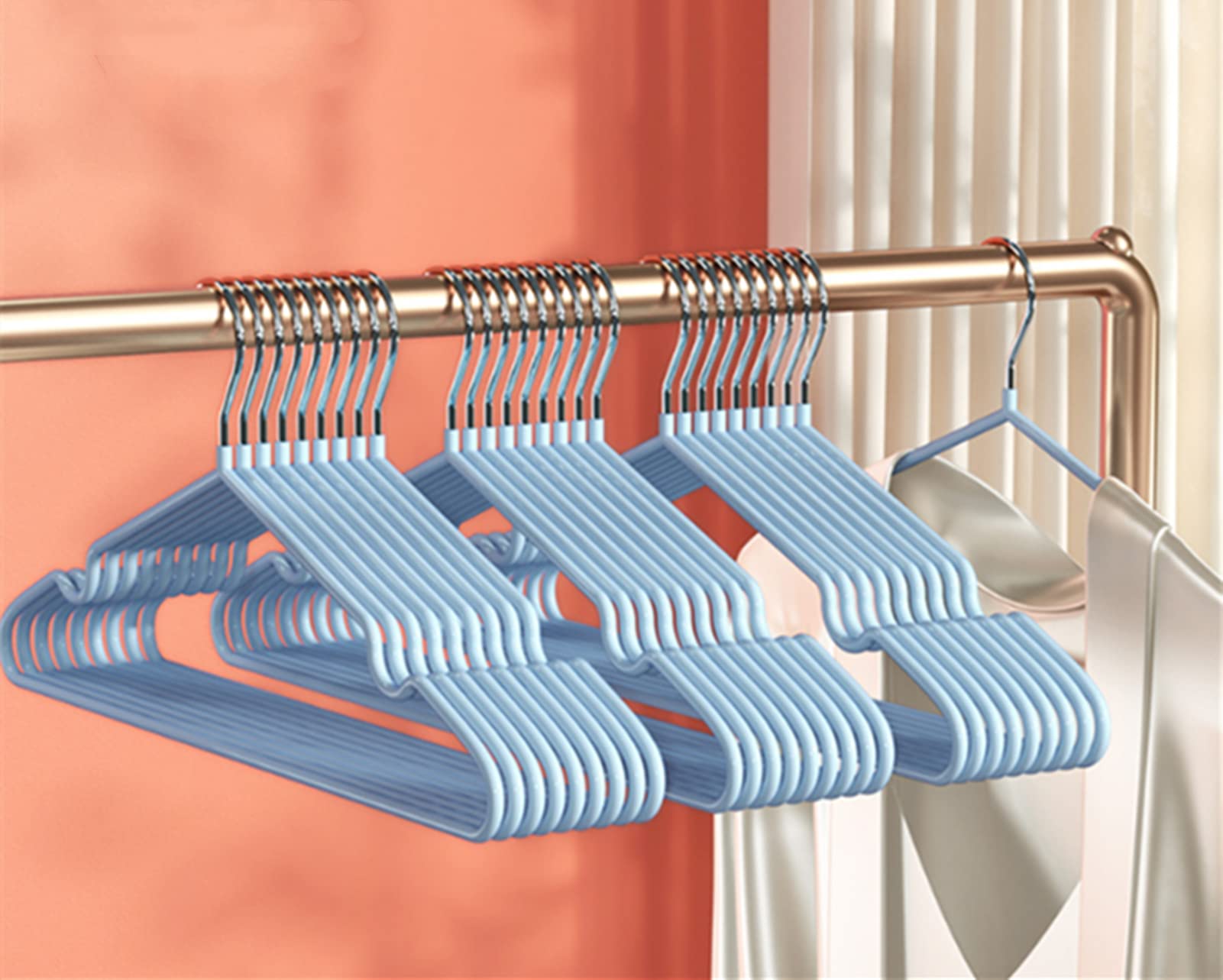 TAME 30 Pack Non-Slip Hanger Metal Clothes Hangers, Heavy Duty Closet Clothes Hanger Space Saving Hangers, Durable Slim Standard Clothes Hangers for Suits Shirt Skirt Coat Trousers Dress (Blue)