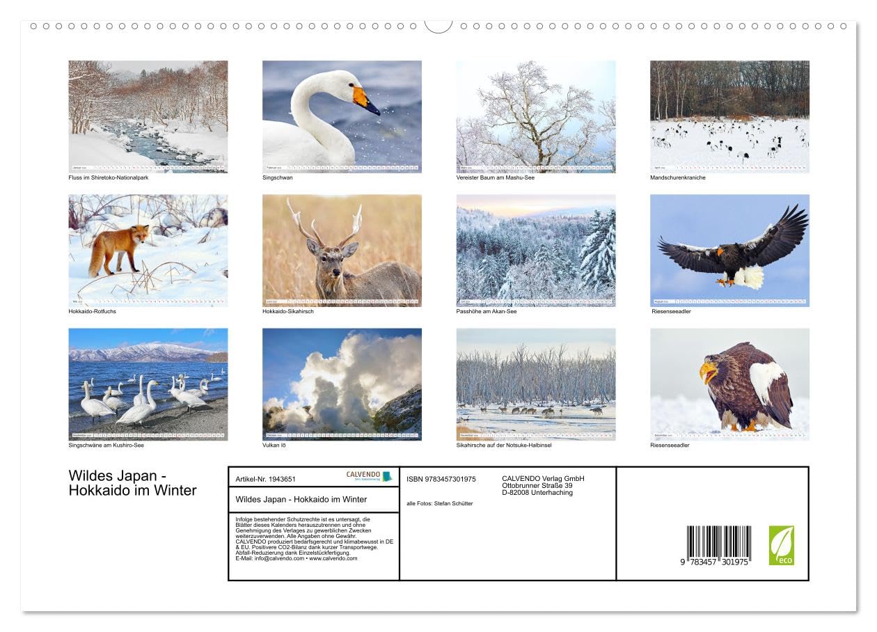 Wildes Japan - Hokkaido im Winter (hochwertiger Premium Wandkalender 2026 DIN A2 quer), Kunstdruck in Hochglanz: Hokkaido im hohen Norden Japans ist im Winter ein weißes Wunderland.