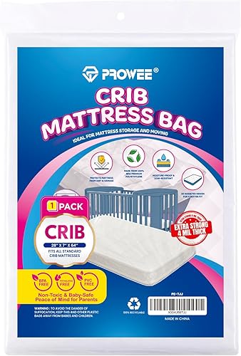 PROWEE Crib Mattress Storage Bag – Heavy-Duty 4 Mil Thick Waterproof Moving Bag – Strong, Tear-Resistant Protective Cover for Baby Crib Mattress Storage or Transport