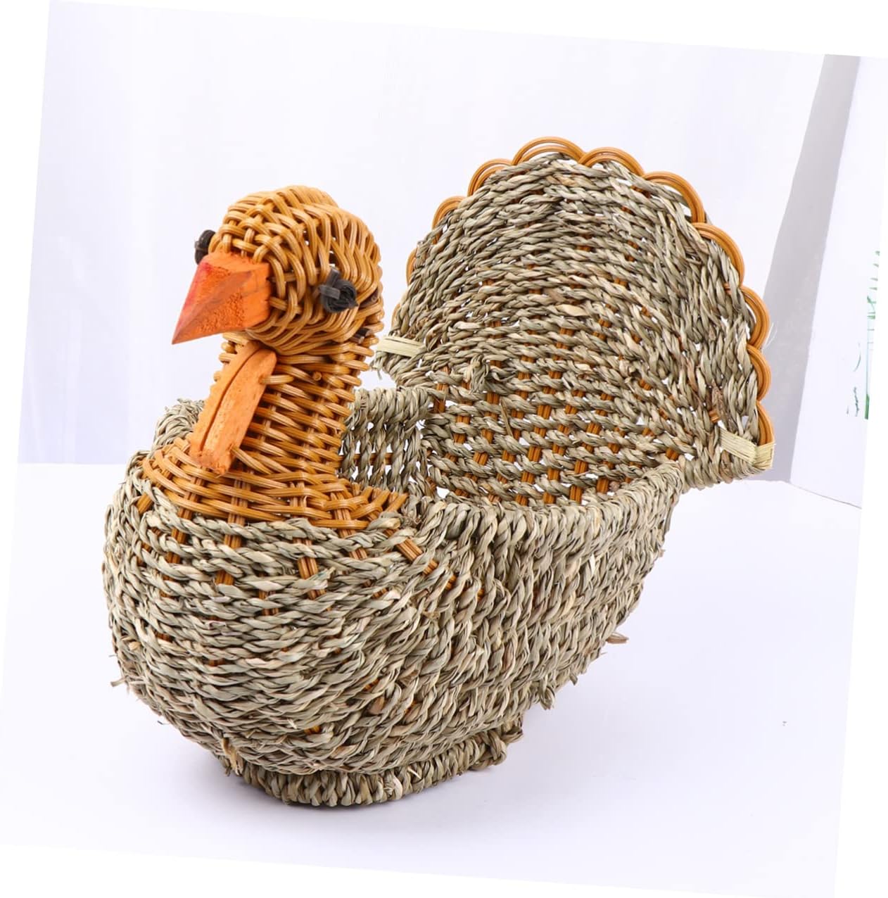 SOLUSTRE Woven Storage Basket for Portable Cartoon Organizer for Snacks Fruits Straw Turkey Pattern Light Grey Storage