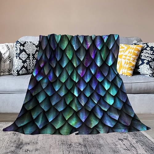 Tsytma 82XR0GY802ZE Blue Purple Dragon Scales Flannel Bed Blanket 50 Inch X 60 Inch Throw Blankets Sofa Warm And Cozy thumb #2