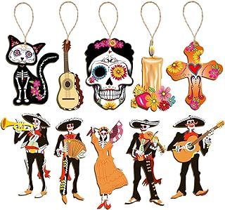 CMUSKO Dia De Los Muertos Decorations-30Pcs Day of the Dead Wood Ornaments Sugar Skull Hanging Wooden Sign,Halloween Tree ...