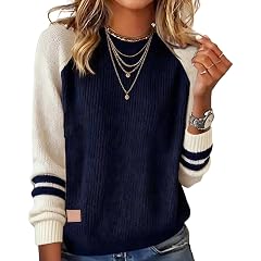 Sweaters for Women Trendy Crewneck Long Sleeve Color Block Sweater Tops 2025 Winter Chunky Ribbed Knit Pullover Jumpers