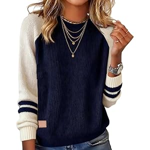 Sweaters for Women Trendy Crewneck Long Sleeve Color Block Sweater Tops 2025 Winter Chunky Ribbed Knit Pullover Jumpers