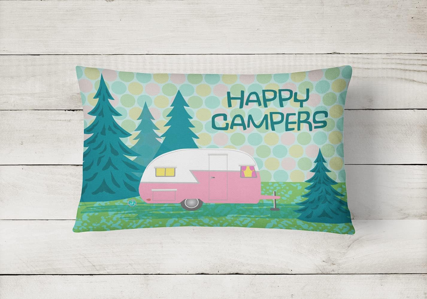 Caroline's Treasures VHA3004PW1216 Happy Campers Glamping Trailer Canvas Fabric Decorative Pillow Machine Washable, Indoor Outdoor Decorative Pillow for Couch, Bed or Patio, 12HX16W