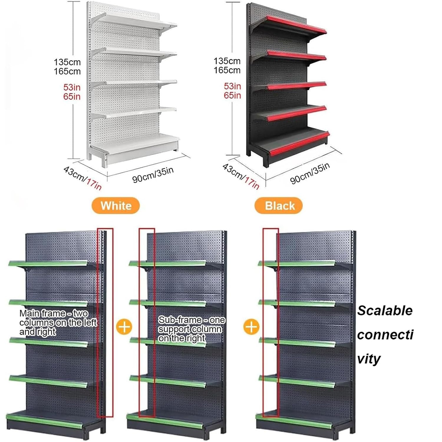 Commercial Display Stand, Retail Island Gondola Shelving Display for Convenient Grocery Office Supply or Liquor Stores, Single Side Peg Board Panels, Extra 20 Pieces Hooks(Black,L90xW43xH168cm)