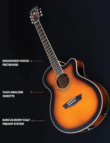 Miniatura 7 de Washburn Festival EA15 Mini Jumbo Cutaway, guitarra eléctrica acústica, ráfaga de tabaco
