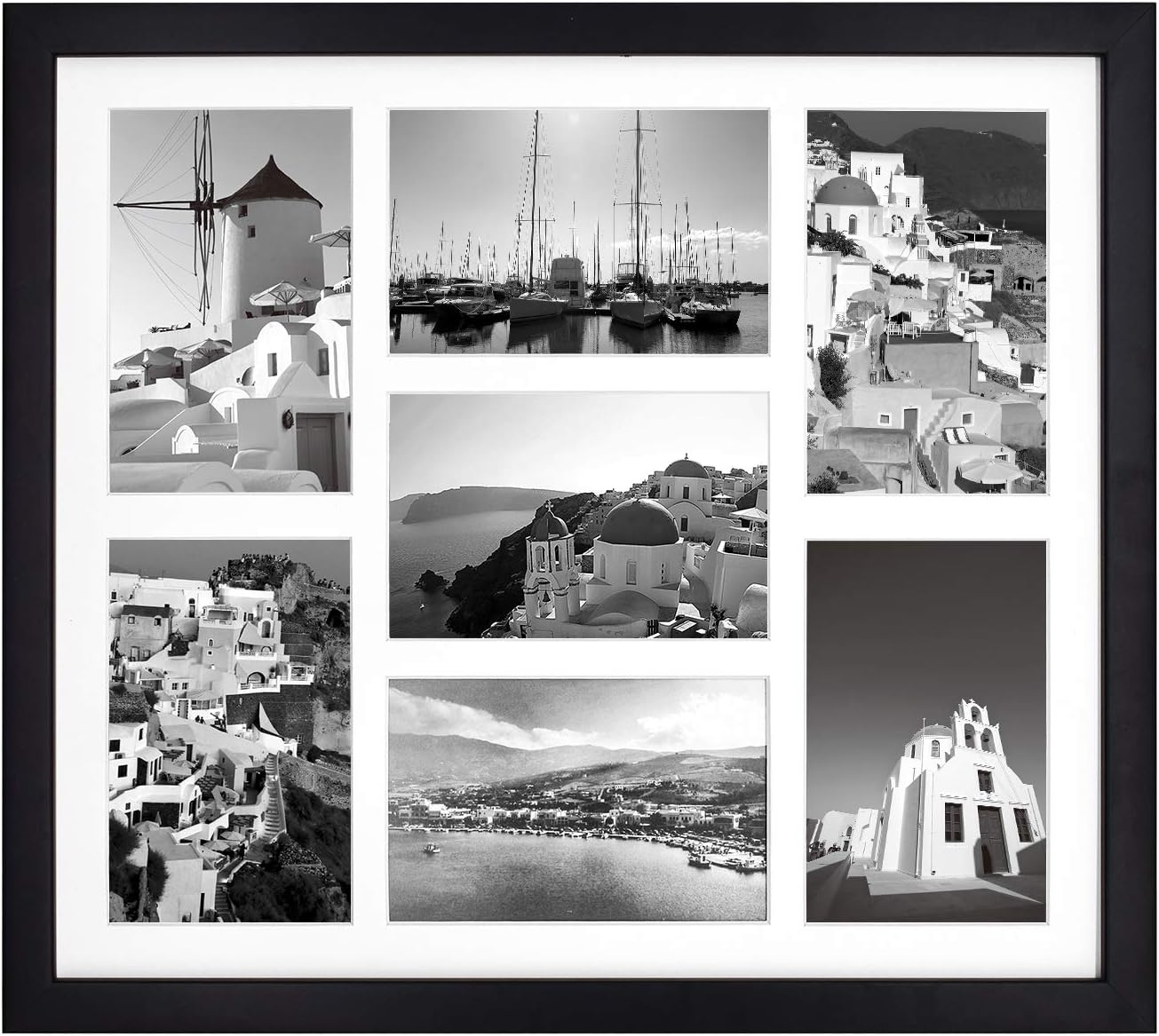 Golden State Art, 13.7x15.7 Black Photo Wood Collage Frame with Real Glass and White Displays (7) 4x6 Pictures