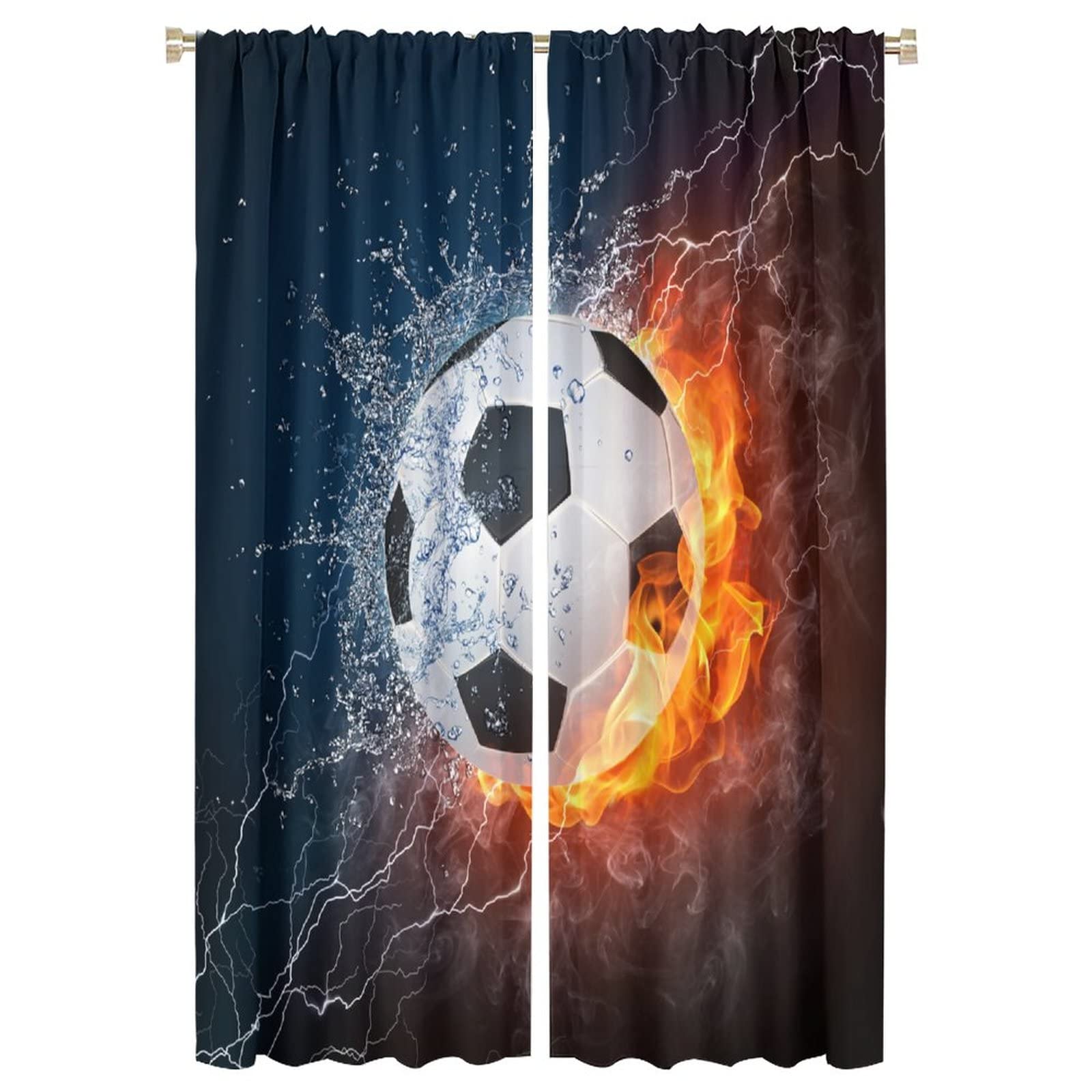 JESTRONRY Boys Football Sport Curtains,Fire Ball Water Flame Splashing Sports Theme Room Darkening Door Window Rod Pocket Curtain for Living Room Kids Teens Bedroom Decor W42xL63in