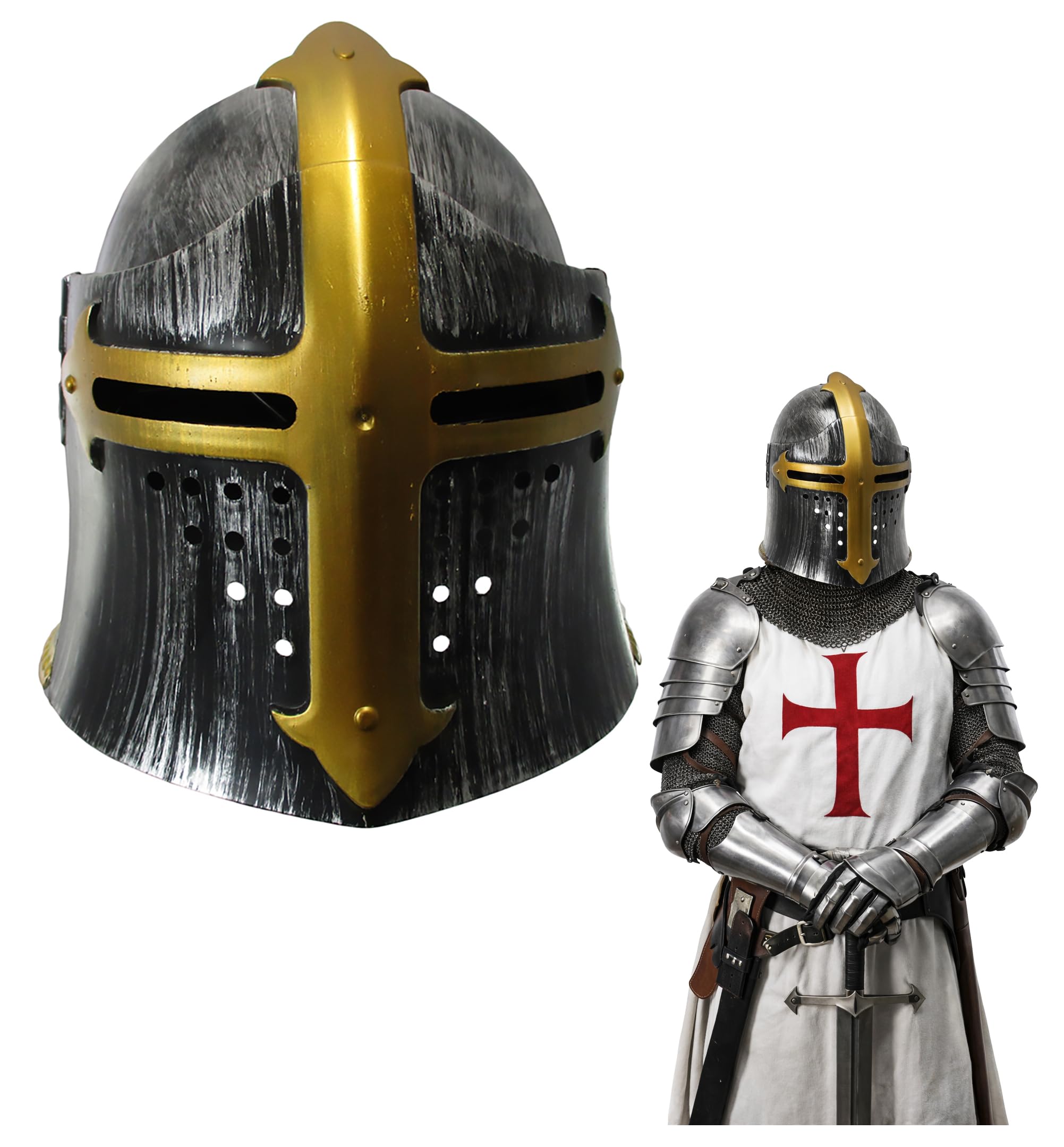 Nicky Bigs Novelties Medieval Templar Knight Helmet Costume Headwear, Silver, One Size
