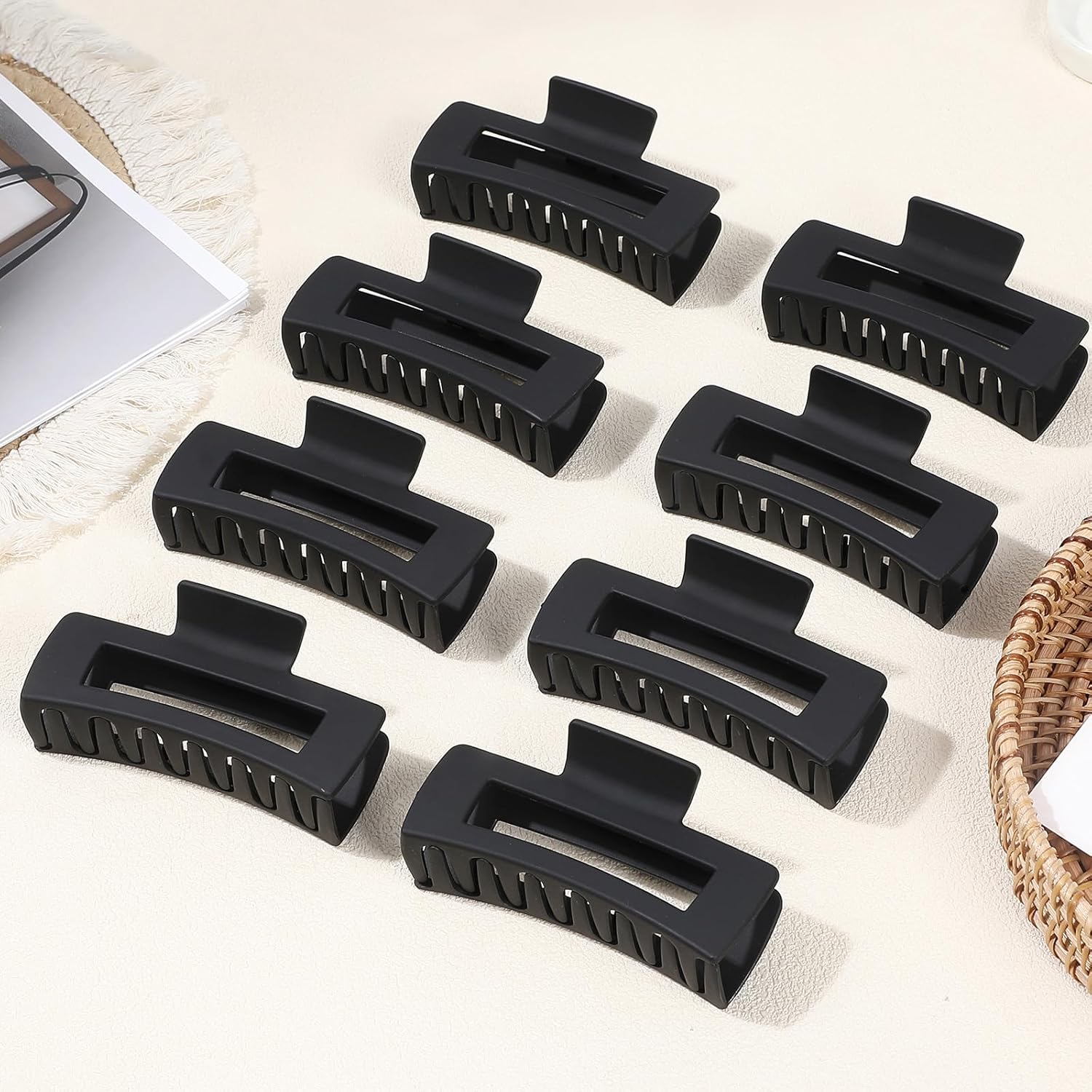 4.1 Inch Large Hair Claw Clips 8 Pcs Rectangle Big Hair Clips for Thick Hair Nonslip Claw Acrylic Banana Jaw Clips Hair Accessories for Women and Girls (Black) - Image 5