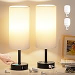 Lampe de table pour la chambre à coucher 2 - Toucher 3 Lampes de chevet dimmables avec USB Ports C et A, Lampe de nuit pour table de nuit avec AC Outlet, Lampes de bureau pour le salon, Salle de lecture, Chambre pour enfants, Bureau
