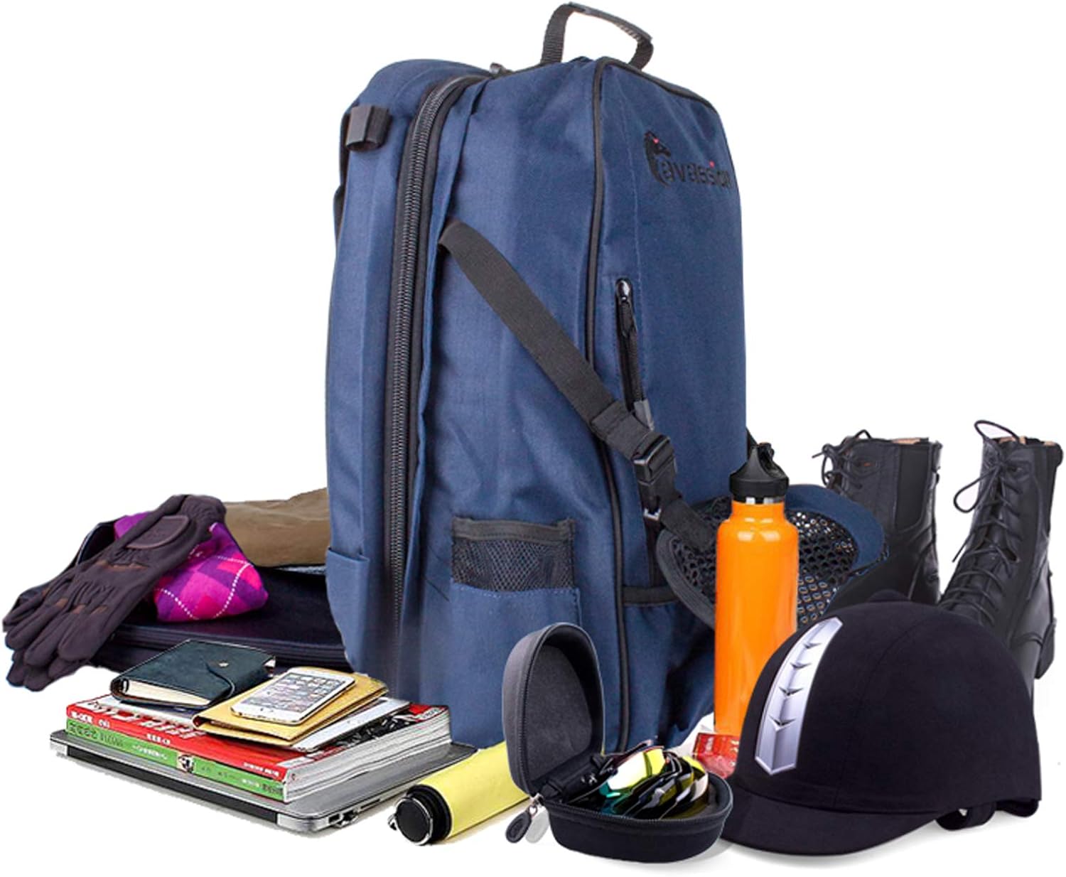 UNISTRENGH Professional Equestrian Backpack with Concealed Mesh Helmet Holder Waterproof Horse Riding Boots Bag (Blue) : Sports & Outdoors