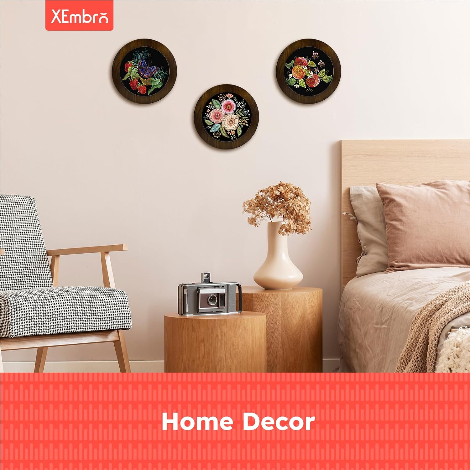 XEmbro 8 Inch Wood Embroidery Hoop Frame for Hanging Sewing Ornaments, Decorative Round Embroidery Frame for Display Finished Embroidery & Cross Stitch Arts