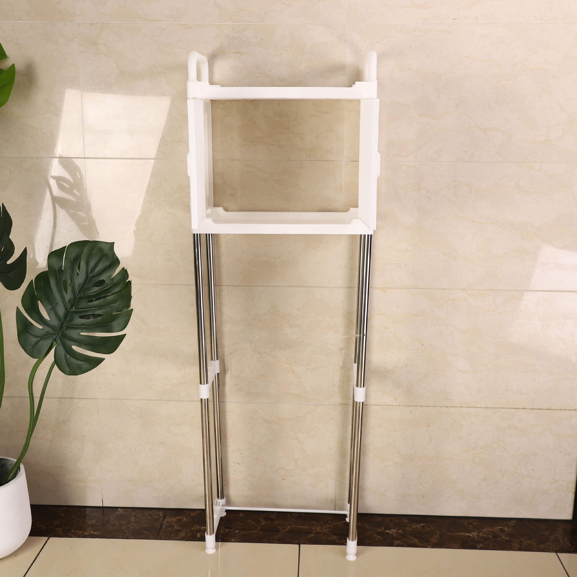Ketumal 2 Tier Over The Toilet Storage Cabinet, Freestanding Bathroom Shelf, Space Saver, Corner Stand, White 1