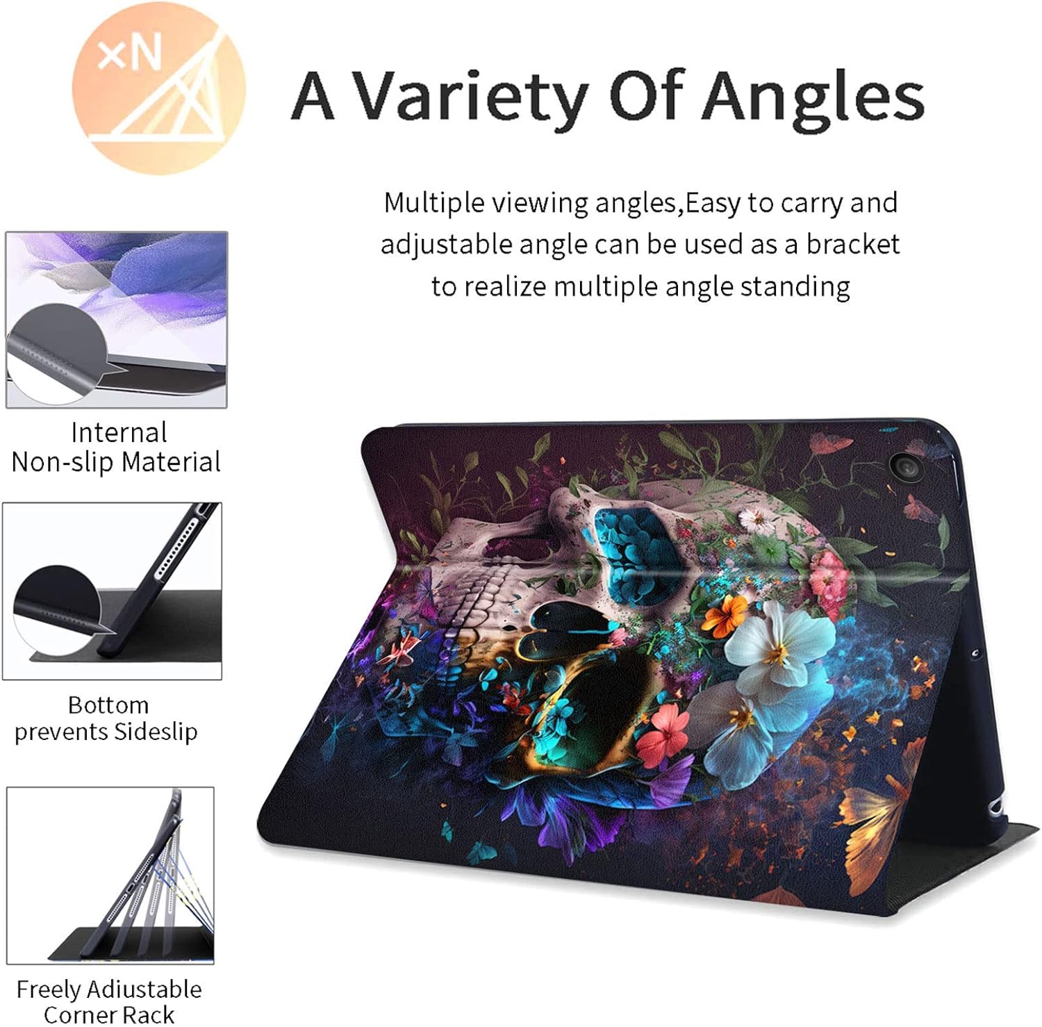 Case for All-New Amazon Kindle Fire HD 8 & 8 Plus Tablet (12th Gen/10th Generation,2022/2020 Release) 8 inch,PU Leather Folio Stand Case with Auto Sleep/Wake,Flower Butterfly Skull