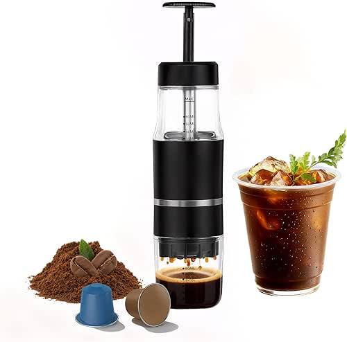 PIQUEBAR Portable Coffee Maker for Ground Coffee & Capsules, Small