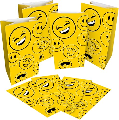 ArtCreativity Emoticons, paquete de 12 bolsas de papel de regalo con temática de emojis, suministros de recuerdos de fiesta sonriente para