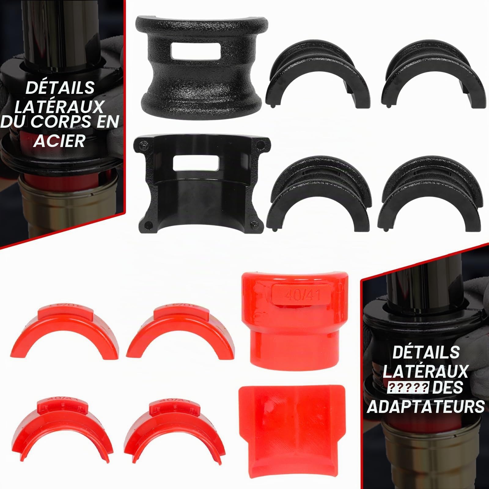 Pilote Joint de Fourche Moto Universel, Kit Outil de Démontage Montage 14 Pièces MOTO4U avec Adaptateurs 6 Tailles pour Fourches 35-50mm