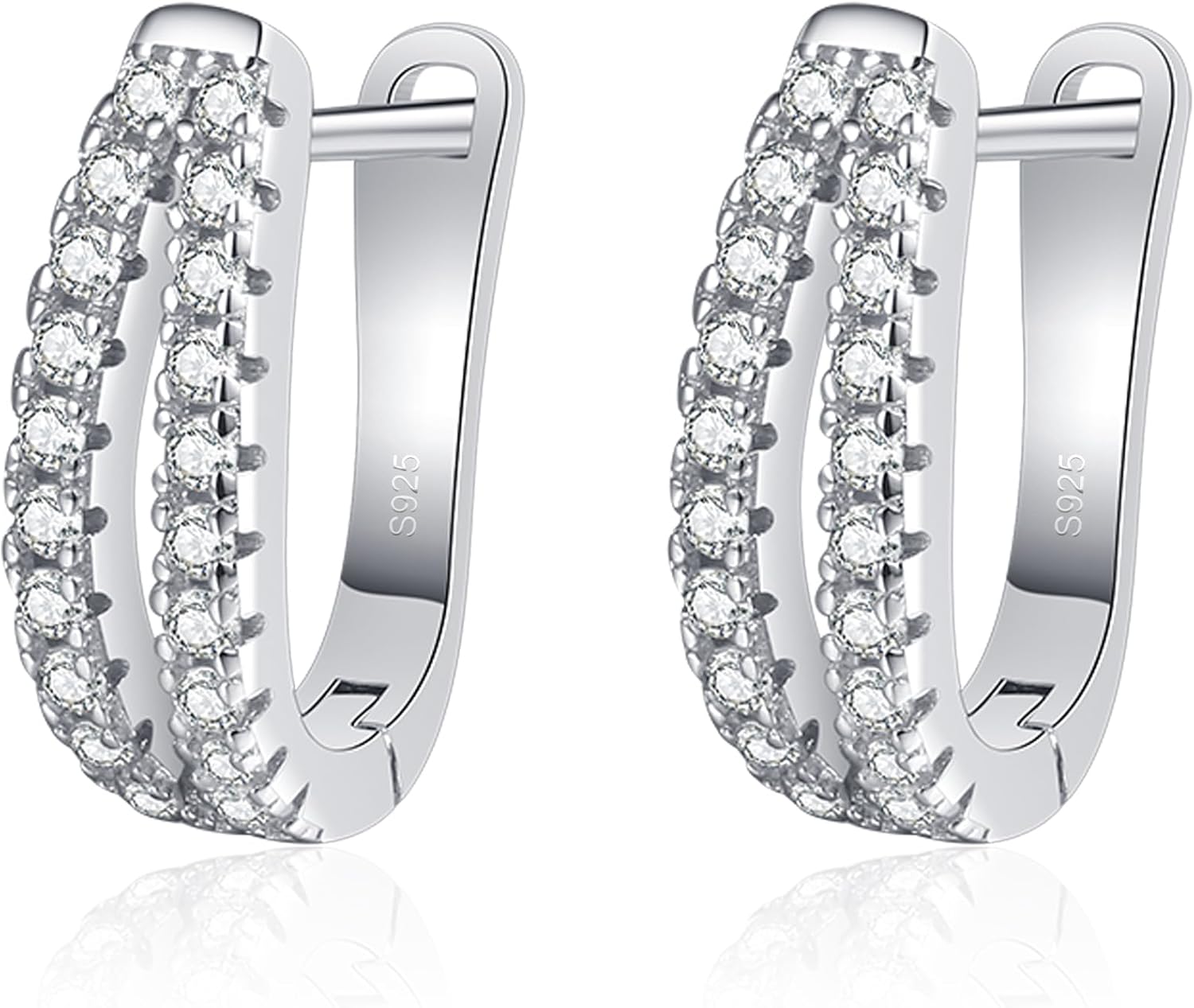 U-shape Moissanite Hoop Earrings, D Color VVS1 Brilliant 925 Sterling Silver Double Huggie Earrings for Women or Mom Jewelry Gift