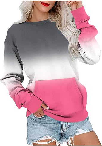 Crewneck Sweatshirts Women Cute Color Block Tops Relaxed Fit Long Sleeve Y2K Shirt Casual Cotton Pullovers 2025 Fall