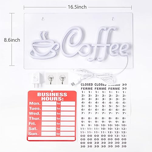 Miniatura 3 de Letreros de neón café de 16.5 x 8.7 pulgadas (rojo, azul + amarillo) + letreros de neón de tacos de 15.8 x 8.7 pulgadas (rojo, verde + blanco cálido)