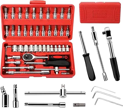 THREE STAR ENTERPRISE 46 In 1 Pcs Tool Kit & Hand Tool Kit Wrench Set Multi Purpose Combination Tool Case Precision Socket Set,Screwdriver and Socket Set,Bike - Car Tool