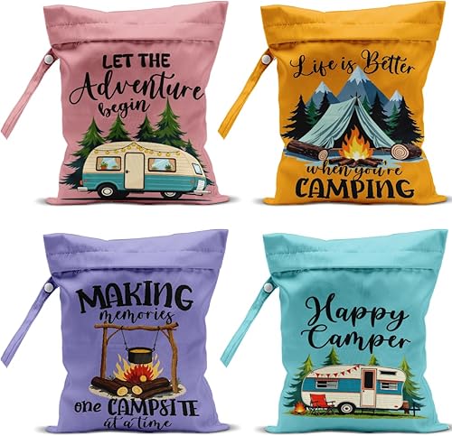 Miniatura 13 de Paquete de 4 bolsas húmedas bohemias para regalo de bruja, impermeable, reutilizable, para traje de baño, pañal, sol, luna, estrella, mariposa,