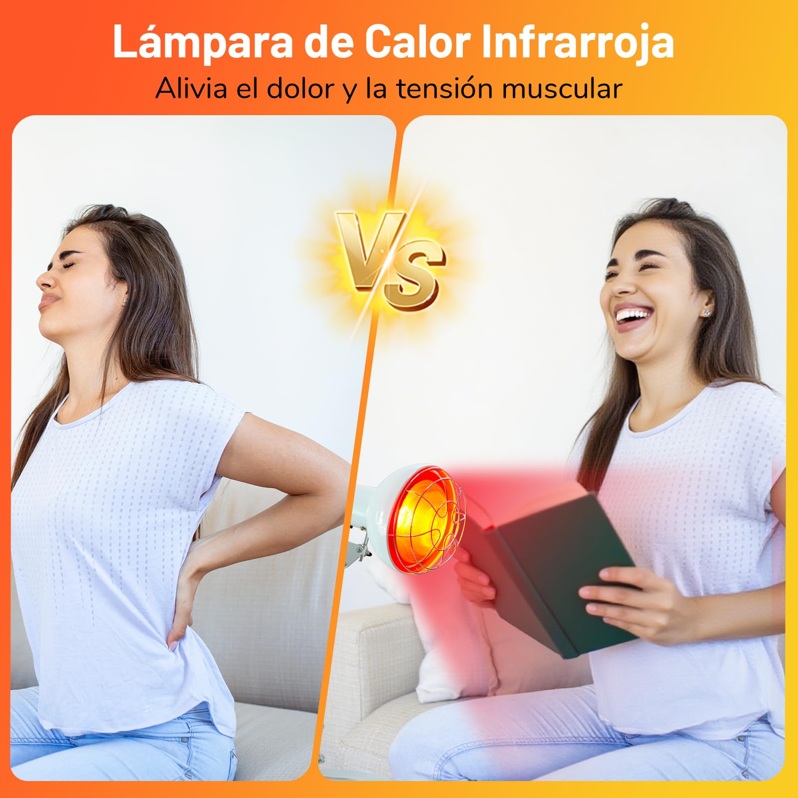 Lampara Infrarrojos 150W, TERVON Lampara Calor Infrarrojo, 10 Niveles de Temperatura Ajustables con Temporizador, Luz Infrarrojos Lampara, Lámpara de Infrarrojos para Aliviar El Dolor