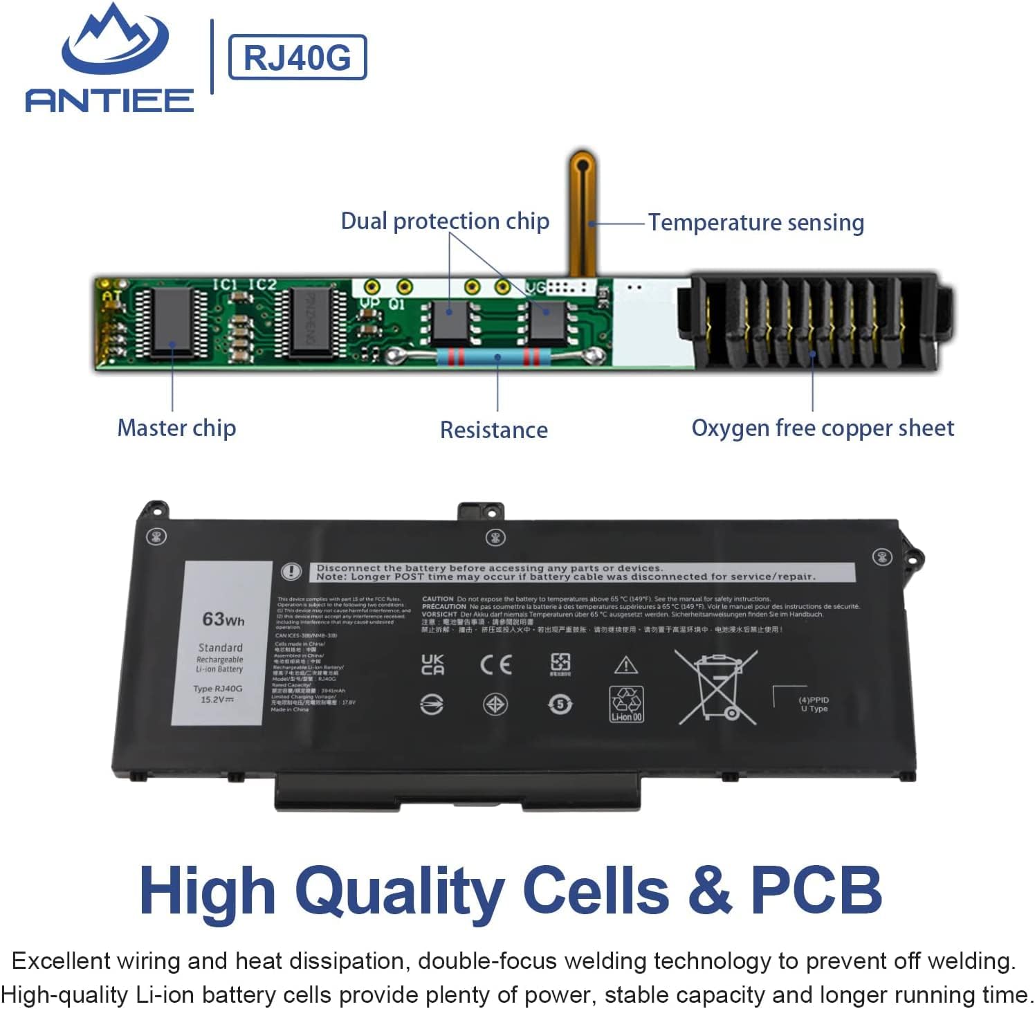 ANTIEE RJ40G Ersatz Akku für Dell Latitude 14 5420 Latitude 15 5520 Precision 15 3560 Series P137G P137G001 P104F P104F001 P104F002 005R42 075X16 01K2CF WY9DX 0WK3F1 0M3KCN 15.2V