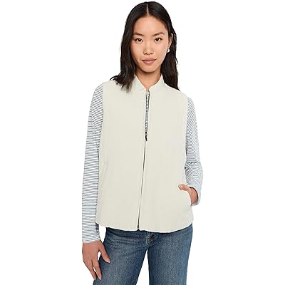 Eileen Fisher Organic Linen Cotton Crepe Stand Collar Vest bone