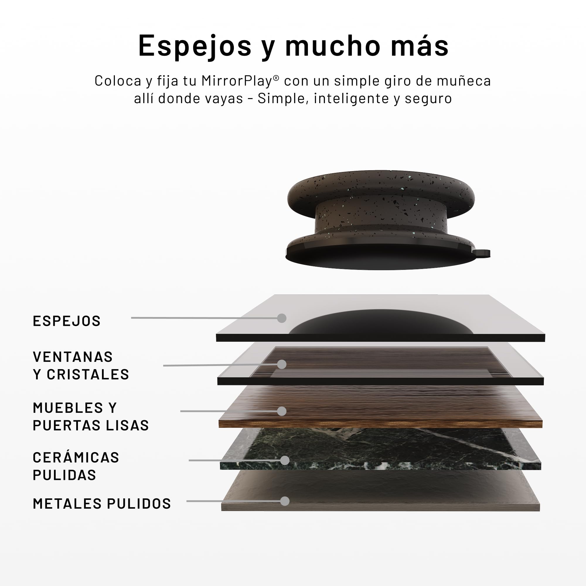 Ventosa Movil, Soporte Magnetico Movil Coche, Espejo Ducha, Soporte Magsafe Compatible con iPhone, Android y Tablets, Ideal para Fitness, Yoga, Selfies, Padel, Incluye Anillo Adaptador