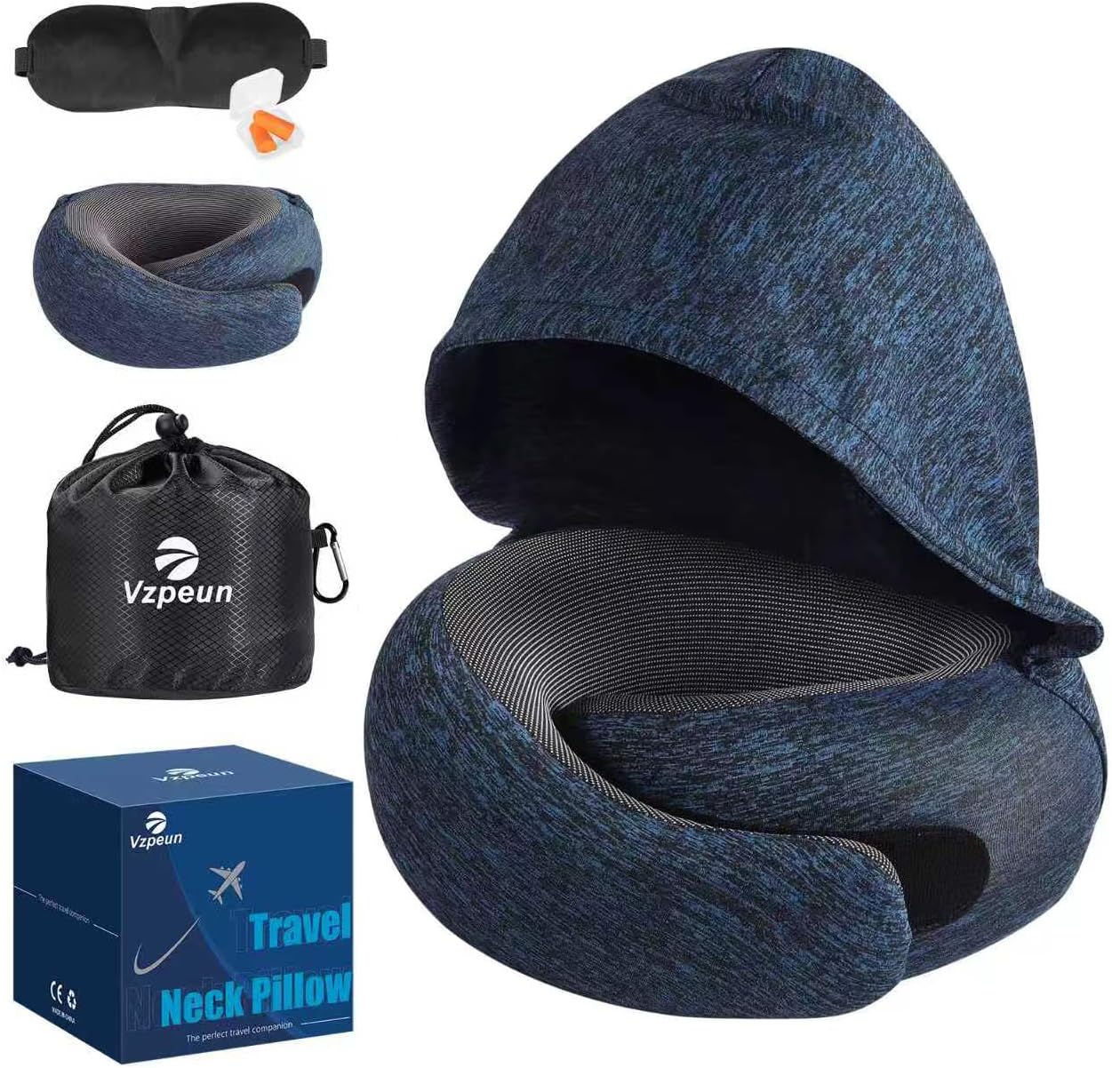 Travel Pillow – Hooded Neck Pillow Airplane Memory Foam Filling for Plane, Office, Cars Sleeping, Road Trip, Long Flights, Airplane Travel Essentials, Includes Eye Mask & Earplugs Travel Pillow – Hooded Neck Pillow Airplane Memory Foam Filling for Plane, Office, Cars Sleeping, Road Trip, Long Flights, Airplane Travel Essentials, Includes Eye Mask & Earplugs